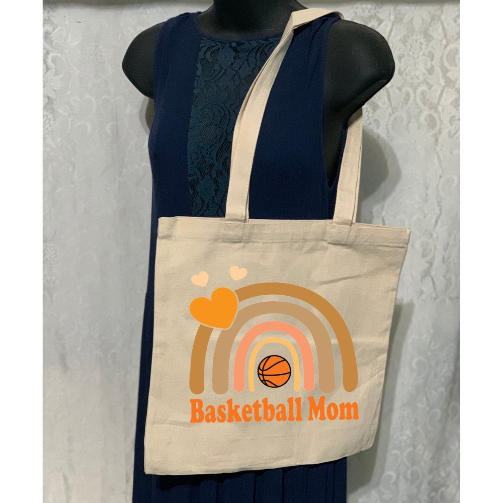 BasketBall Mom Double Strap Cotton Canvas Shoulder Tote Bag